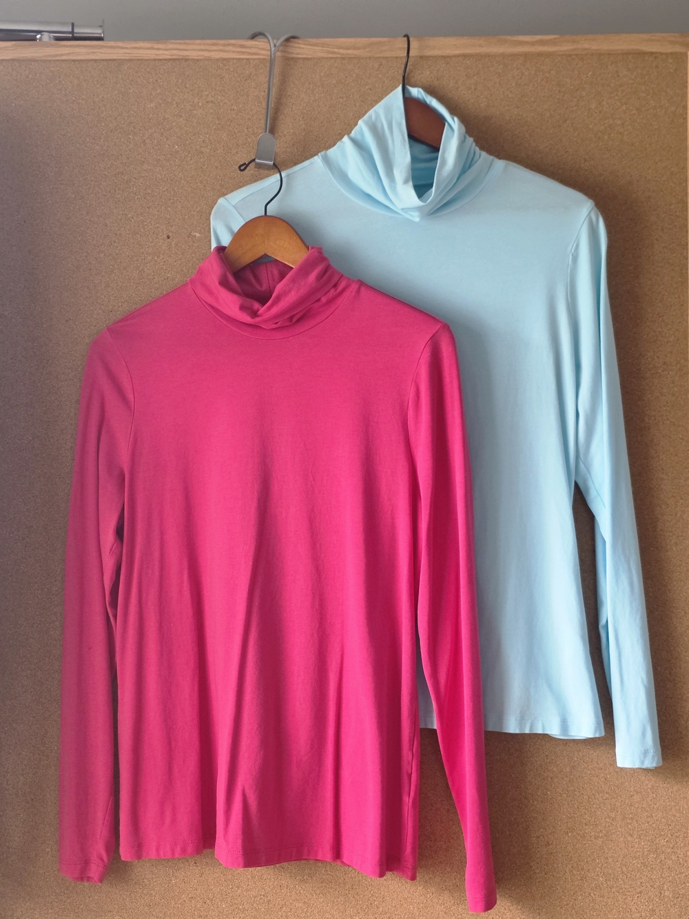 Lands’ End Lightweight Jersey Turtleneck Bundle L Pink Blue 2 Pack Modal Cotton